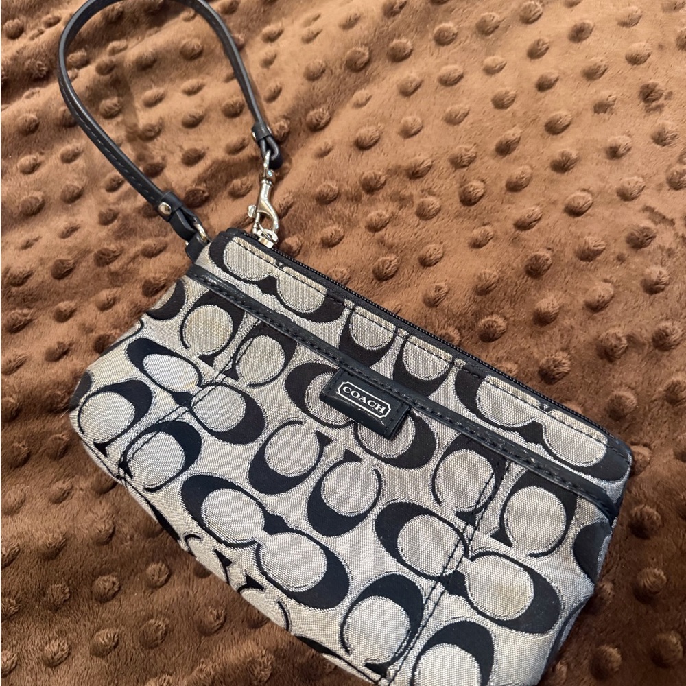 Coach Signature Black and Gray Wristlet